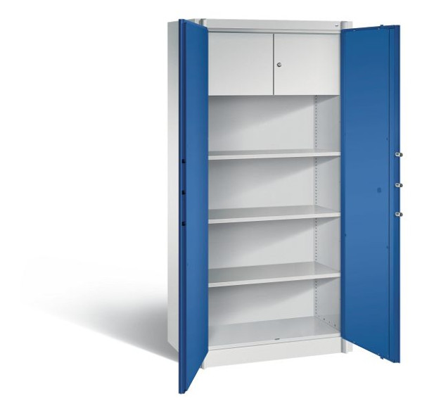 C+P brandbeveiligingskast Certos, H1950xW930xD500mm, kleur: lichtgrijs / gentiaanblauw, handgreep, 4 OH, 1170-100 S10005