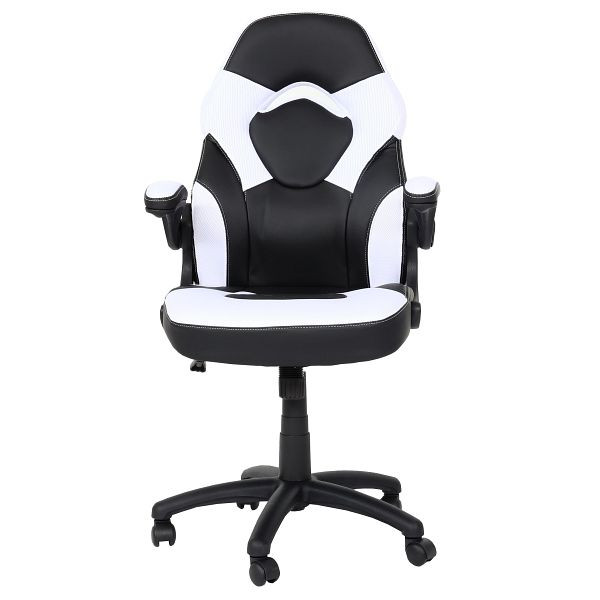 Mendler HWC-K13 bureaustoel, draaibare gamestoel, ergonomisch, verstelbare armleuningen, kunstleer, zwart en wit, 87585
