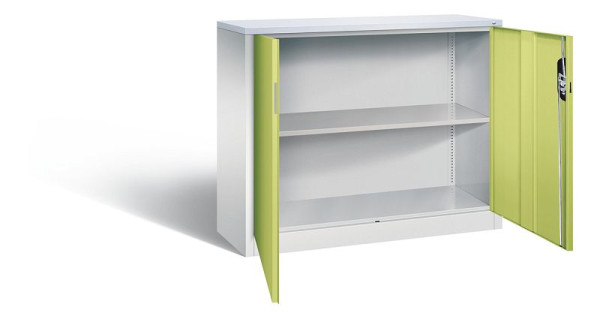 C+P kantoorkast Acurado, H1000xB1200xD400mm, kleur: lichtgrijs / viridine groen, verzonken handgreep, 2 niveaus, 9466-1200 S10286