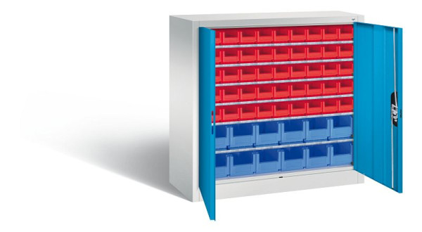 C+P tijdschriftenkast serie 13, H1000xB1000xD420mm, kleur: lichtgrijs/lichtblauw, verzonken handgreep, 133944-25 S10018