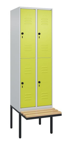C+P Doppelstöckiger Spind Classic PLUS, 2 Abteile, 2120x600x815mm, 7035/0024, Drehriegel, Sitzleisten aus Buche, schwebende Sitzfläche, 0803407-20 S10010