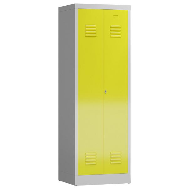 Lüllmann ClassiX kledingkast, 2 in het midden sluitende vakken, 1800 x 590 x 500 mm, lichtgrijs/zinkgeel, X-510426