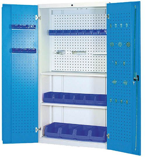 Bedrunka + Hirth multifunctionele kast, R 36-16, 2x vaste planken, 1x geperforeerde wand, 2x draaideur met geperforeerde wand, 980 x 500 x 1838 mm, 04.118.023