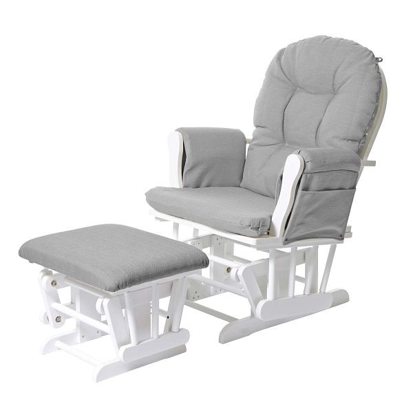 Mendler relaxstoel HWC-C76, schommelstoel met kruk, stof/textiel, lichtgrijs, wit frame, 68390