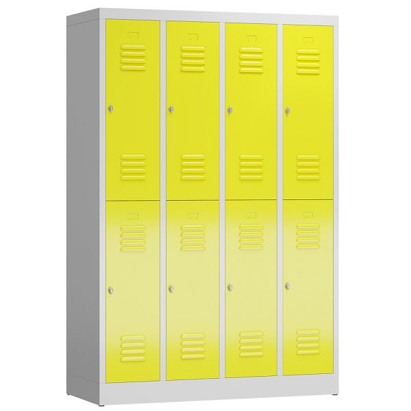 Lüllmann ClassiX kledingkast, 4 vakken, dubbeldekker, 1800 x 1185 x 500 mm, lichtgrijs/zinkgeel, X-520246