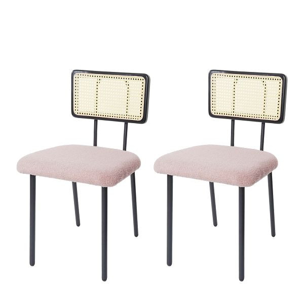 Mendler set van 2 eetkamerstoelen HWC-K88, fauteuil, hout polyrotan metaal bouclé, stof/textiel roze, 97711