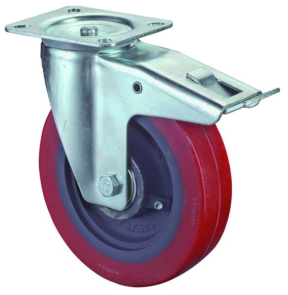 BS rollen transportrol met rem, breedte 50 mm, Ø150 mm, tot 300 kg, gegoten polyurethaan loopvlak, gegoten wiellichaam, kogellagers, L420.C11.150