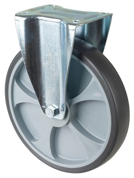 BS rollen transportrol, vaste rol, breedte 45 mm, Ø250 mm, tot 300 kg, grijze thermoplastische banden, kunststof wiellichaam, kogellagers, plaat, L410.A85.250