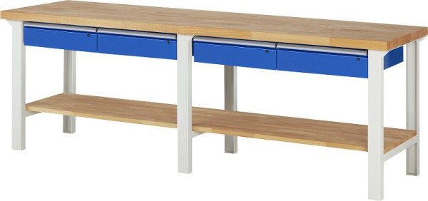 RAU werkbank serie 7000 - modulair ontwerp, 4 onderladen, massief beukenhouten plank, 2500x840x700 mm, 03-7002A7-257B4S.11