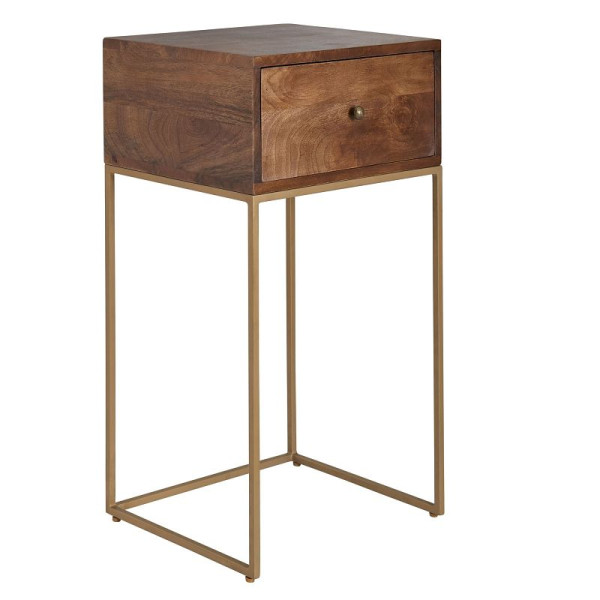Wohnling nachtkastje Mango massief hout / metaal 40x75,5x35 cm nachtkastje boxspringbed, design nachtconsole met lade, WL6.478