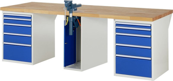 RAU werkbank serie 7000 - modulair ontwerp, 10 x laden, 1 x bankschroefkast, 2500x840x900 mm, 03-7511A0-259B4S.11