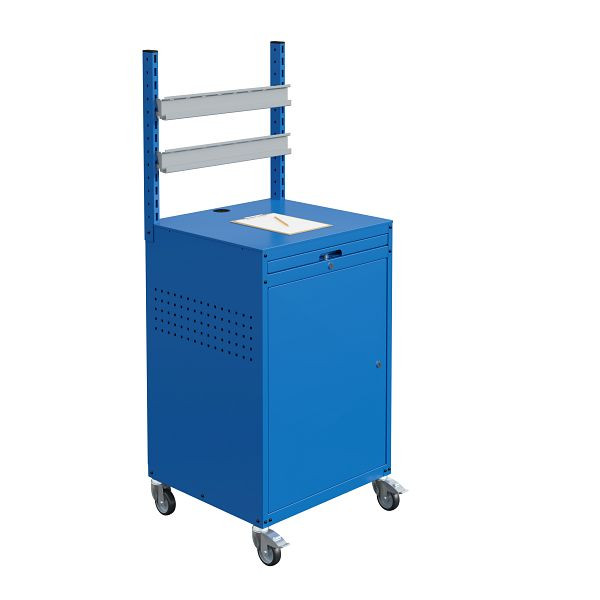 SOFAME MODULINFO kast B695 x D 660 x H 1005 mm met 2 ophangrails voor zichtbare opbergdozen op wielen, hemelsblauw RAL 5015, W040010034BIGC