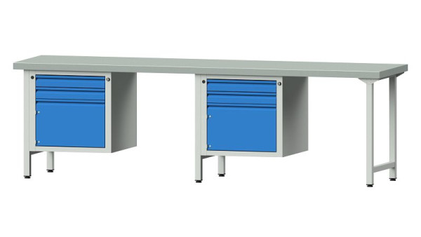 ANKE werkbanken combinatie werkbank, model 732 E, 2800 x 700 x 850 mm, RAL 7035/5012, ZBP 50 mm, 511.007