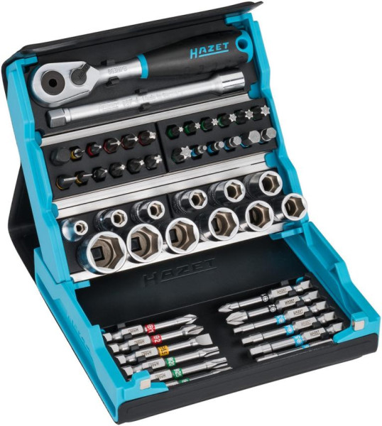 Hazet SmartCase dopsleutelset, volle zeskant 6,3, hol vierkant 6,3 mm, uitwendig dubbel zeskant trekprofiel, aantal gereedschappen: 50, 2200SC-2