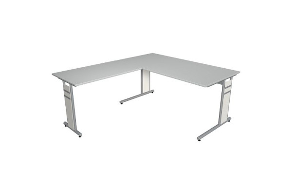 Kerkmann bureau B 1600 x D 800 x H 680-820 mm met aanbouw-/aanbouwtafel, vorm 4, kleur: lichtgrijs, 11409111