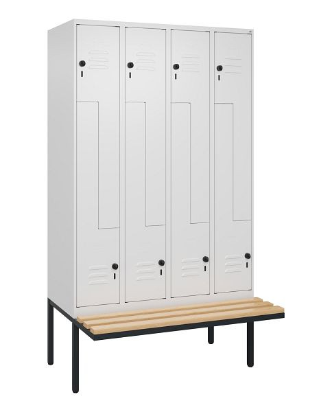 C+P Z-Spind Classic PLUS, bank, 8 vakken, 2120x1200x815mm, 9016/9016, veiligheidsdraaigrendel, beuken zitlat, 0800437-408 S10014