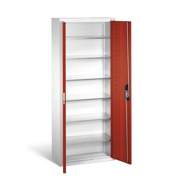 C+P tijdschriftenkast serie 13, H1690xB700xD300mm, kleur: lichtgrijs/robijnrood, verzonken handgreep, 133413-20 S10063