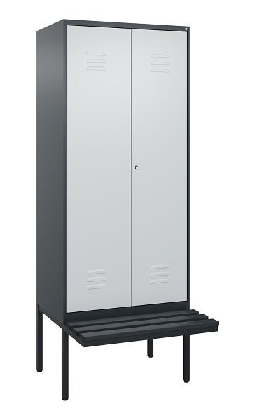 C+P Umkleidespind Classic PLUS SW, 2 Abteile, 2120x800x815mm, 7016/7035, Zylinderschloss, Untergestell & Sitzfläche, 0800427-22 S10028