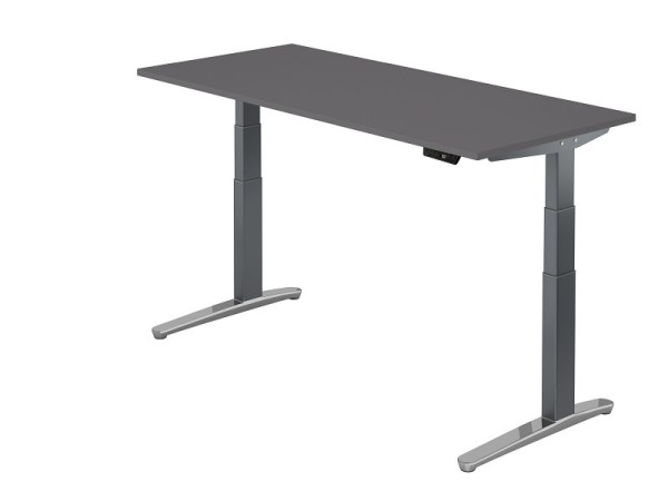 Hammerbacher zit-sta bureau elektrisch 180x80cm grafiet/grafiet aluminium gepolijst, rechthoekige vorm, VXBHM19/G/GC