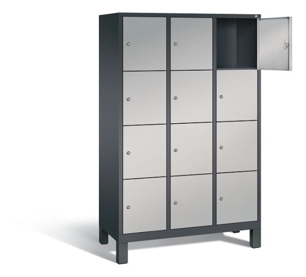 C+P lockerkast Evolo, H1850xB1200xD500mm, kleur: zwart-grijs/wit aluminium, 48010-324 S10072