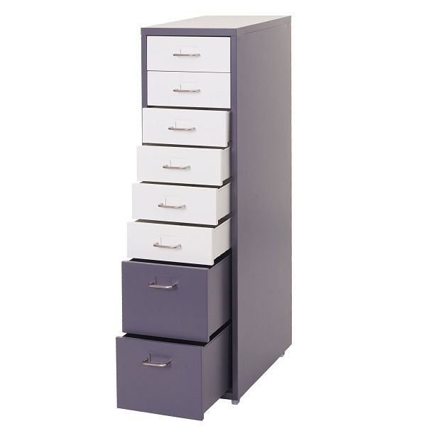 Mendler Boston T851 rolcontainer, ladekast stalen kast, 110x28x41cm 8 laden, donkergrijs wit-donkergrijs, 72289