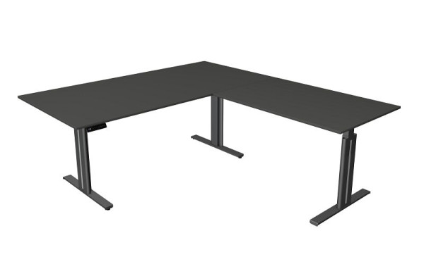 Kerkmann zit-statafel B 2000 x D 800 mm, met aanbouwelement 1200 x 800 mm, elektrisch in hoogte verstelbaar van 720-1200 mm, geheugenfunctie, antraciet, 10325413