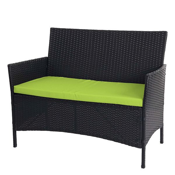 Mendler Halden poly rotan tuinbank, bank, antraciet, groene kussens, 52036