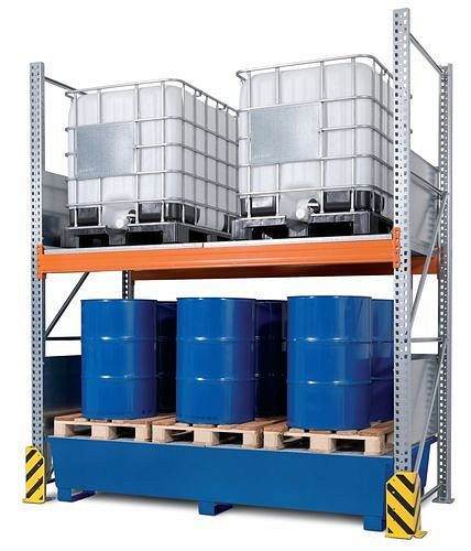 DENIOS Combi-Plank 3 K4-I.13 met gelakte opvangbak, voor 4 IBC's van elk 1000 liter, basisveld, 209-419