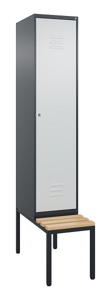 C+P luierkastje Classic PLUS met middenwand, bank, 2120x400x815mm, 7016/7035, cilinderslot, beuken zitlat, 0800507-12F S10057