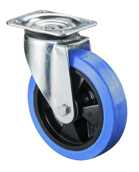 BS Rollen zwaarlastwiel, wielbreedte 50 mm, wiel-Ø 200 mm, draagvermogen 400 kg, blauwe elastische banden, kunststof wiellichaam, rollager, L600.B61.200