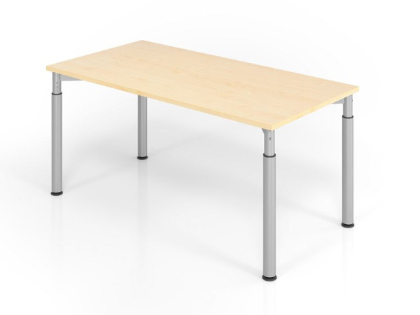 Hammerbacher bureau YS16, 160 x 80 cm, blad: esdoorn, 25 mm dik, ABS dikke rand, rechthoekige vorm, zilver, VYS16/3/S