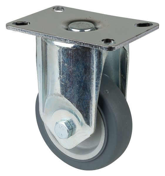BS-wielen Zwaar apparatenwiel, wielbreedte 21 mm, wiel-Ø 80 mm, draagvermogen 80 kg, grijs rubber, glijlager, plaat, VE = 4 stuks, C110.A80.081