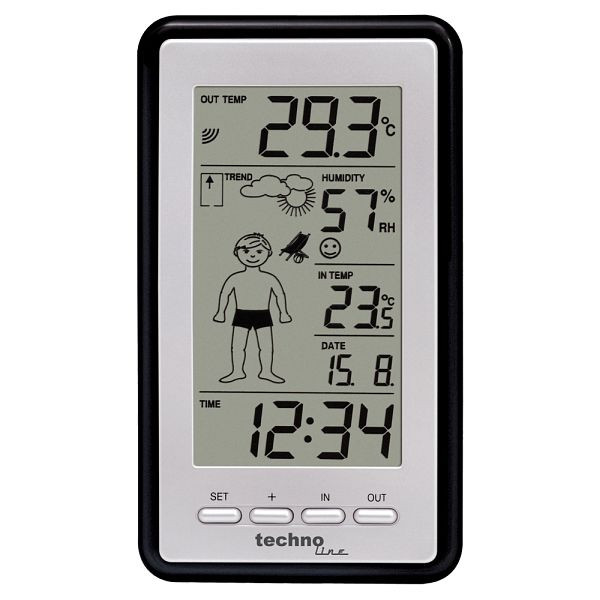 Technoline weerstation, radioklok DCF-77 met handmatige instelmogelijkheid, afmetingen: 84 x 23 x 150 mm, WS 9632