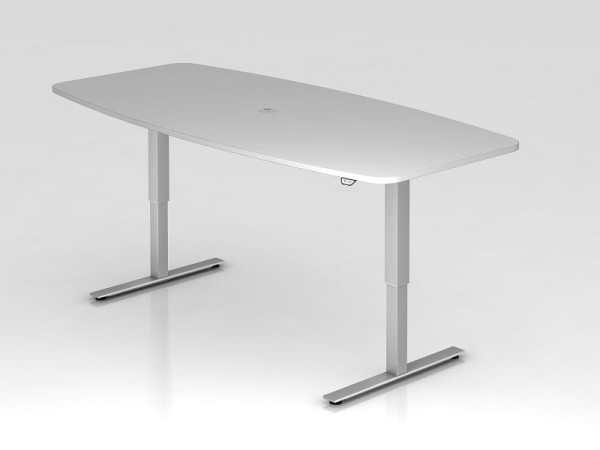 Hammerbacher vergadertafel met drukknopschakelaar, grijs, tonvormig, incl. 1 kabeluitgang 8 cm, VXMST22/5/S