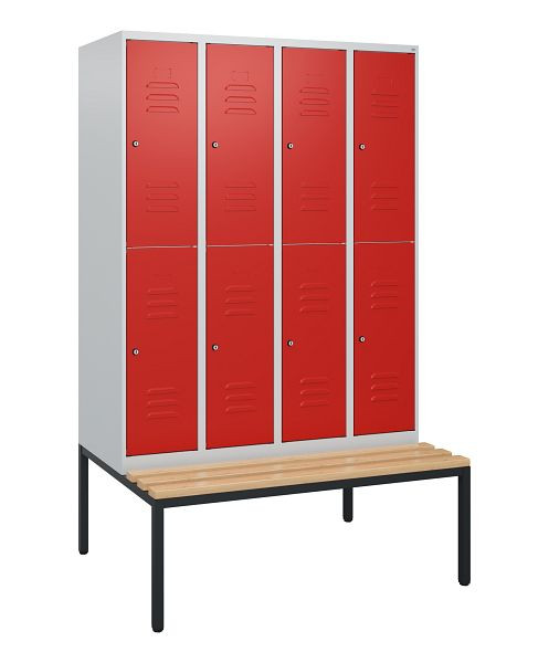 C+P dubbeldekskast Classic PLUS, 4 vakken, 1950x1200x815mm, 7035/3020, cilindersloten, beukenhouten zitlatten, bank, 0803505-40 S10032