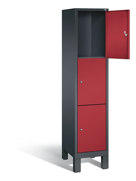 C+P lockerkast Evolo, H1850xW420xD500mm, kleur: zwartgrijs/robijnrood, 3 vakken, 48010-123 S10041