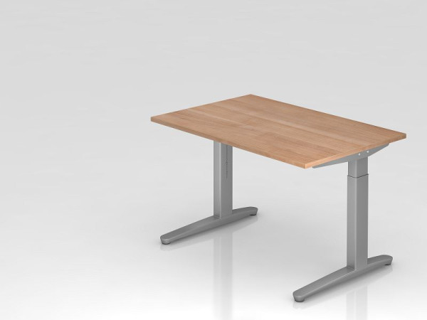 Hammerbacher bureau C-poot 120x80cm walnoot/zilver, rechthoekige vorm, VXB12/N/SS