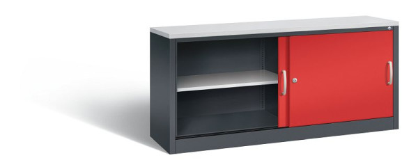 C+P dressoir met schuifdeuren Acurado, H720xB1600xD400mm, kleur: zwartgrijs / vuurrood, beugelgreep, 2 niveaus, 5724-00 S10418