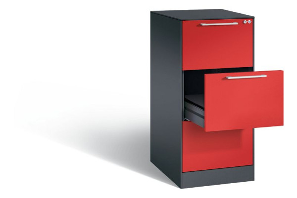 C+P archiefkast Asisto, H1010xB440xD600mm, kleur: zwartgrijs / vuurrood, beugelgreep, 146245-321 S10019