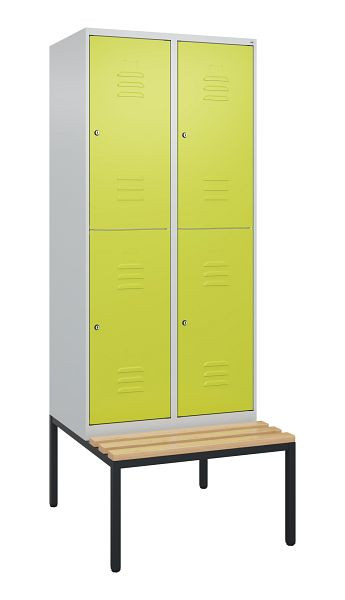 C+P dubbeldekkerkast Classic PLUS, 2 vakken, 2120x800x815mm, 7035/0024, cilindersloten, beukenhouten zitlat, bank, 0803507-22 S10100