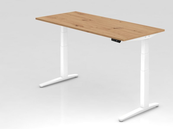 Hammerbacher bureau XBHM19, 180 x 80 cm, blad: knoestig eiken, 25 mm dik, ABS dikke rand, rechthoekige vorm, wit, VXBHM19/R/WW
