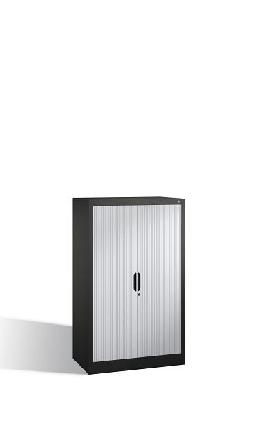 C+P dressoir met rolluik Omnispace, H1345xB800xD420mm, kleur: zwartgrijs/lichtgrijs, verzonken greep, 3 niveaus, 3221-00 S10027