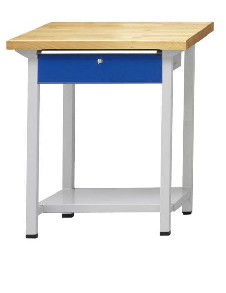 ANKE werktafel; 800x800 mm; RAL 7035/5010; 1x hanglade (BL); 1x legbord van plaatstaal, 600 mm diep