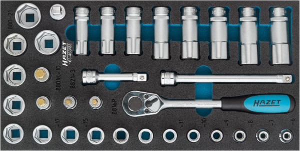 Hazet dopsleutelset, binnenvierkant 10 = 3/8", 33-delig, hol vierkant 10 mm, buitenzeskant trekprofiel, binnenzeskantprofiel, 163-483/33