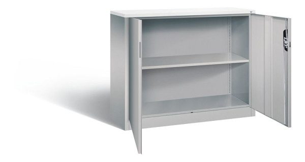 C+P kantoorkast Acurado, H1000xB1200xD400mm, kleur: wit aluminium, verzonken handgreep, 2 niveaus, 9466-1200 S10298