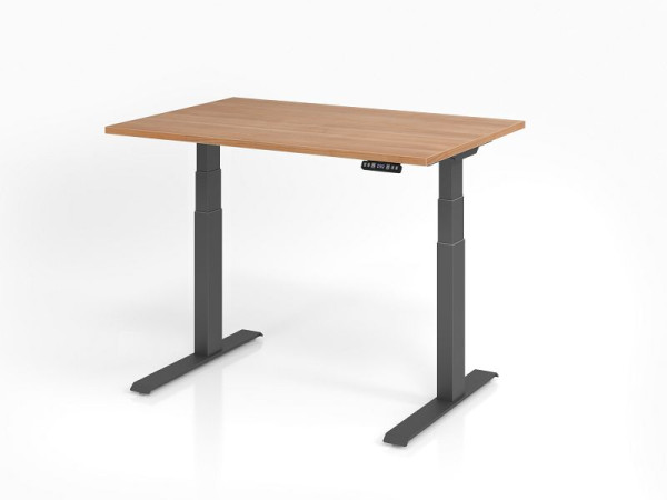 Hammerbacher bureau XDKB12, 120 x 80 cm, blad: walnoot, 25 mm dik, ABS dikke rand, rechthoekige vorm, grafiet, VXDKB12/N/G