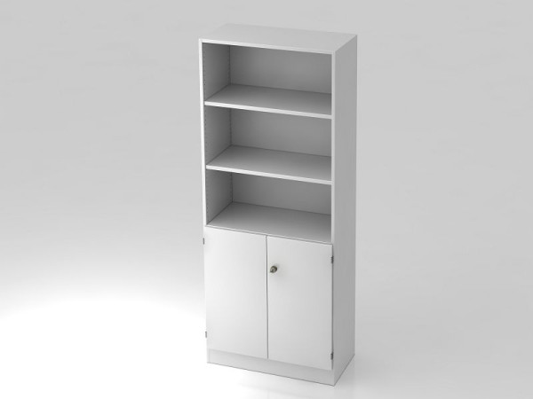 Hammerbacher kast 5OH, 2OH deuren, onderpaneel, gestreepte handgreep wit/wit, 80x42x200,4 cm (BxDxH), V6770/W/W/SG