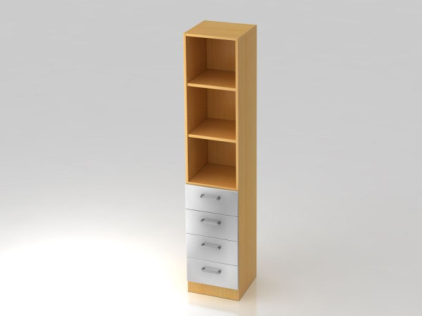 Hammerbacher ladekast 5OH, 4 laden, onderpaneel, chromen handgreep beuken/zilver, 40,6x42x200,4 cm (BxDxH), V7600/6/S/CE
