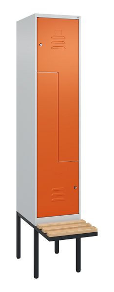 C+P Z-Spind Classic PLUS, Bank, 2 Abteile, 2120x400x815mm, 7035/2004, Zylinderschlösser, Buche-Sitzleisten, 0800437-122 S10061