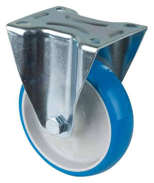BS rollen transportrol, vaste rol, breedte 32 mm, Ø125 mm, tot 150 kg, polyurethaan blauw, wiellichaam kunststof, rollager, plaat, L410.B36.125